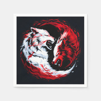 Roter Weißer Kosmischer Wolf Krieger Serviette