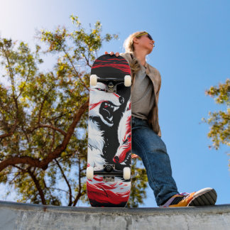 Roter Weißer Kosmischer Wolf Krieger Skateboard