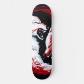 Roter Weißer Kosmischer Wolf Krieger Skateboard (Vorderseite)