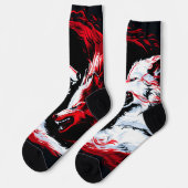 Roter Weißer Kosmischer Wolf Krieger Socken (Linkes Detail)
