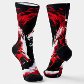 Roter Weißer Kosmischer Wolf Krieger Socken (Gewinkelt)