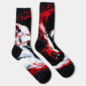 Roter Weißer Kosmischer Wolf Krieger Socken (Rechts)