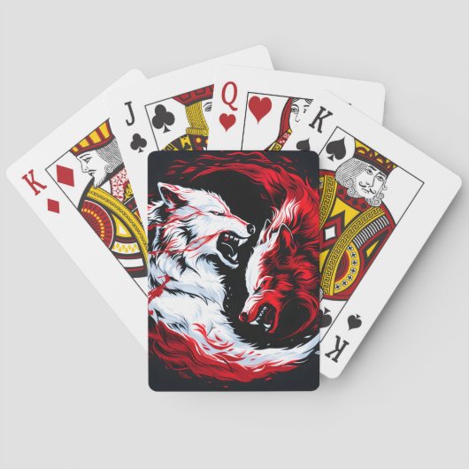 Roter Weißer Kosmischer Wolf Krieger Spielkarten (Rückseite)