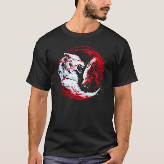 Roter Weißer Kosmischer Wolf Krieger T-Shirt (Vorderseite)