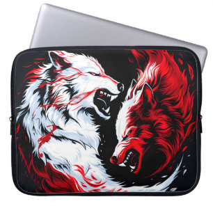 Roter Weißer Kosmischer Wolfskrieger Laptopschutzhülle