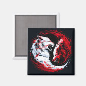 Roter Weißer Kosmischer Wolfskrieger Magnet (Vorderseite/Rückseite)