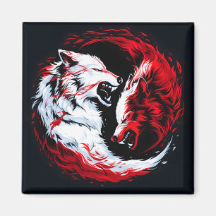 Roter Weißer Kosmischer Wolfskrieger Magnet