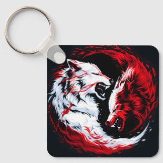 Roter Weißer Kosmischer Wolfskrieger Schlüsselanhänger