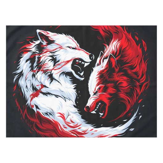 Roter Weißer Kosmischer Wolfskrieger Tischdecke (Vorderseite (Horizontal))