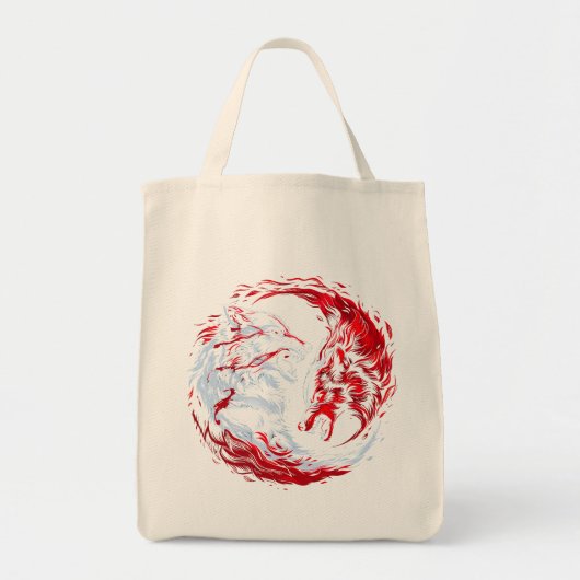 Roter Weißer Kosmischer Wolfskrieger Tragetasche (Vorne)