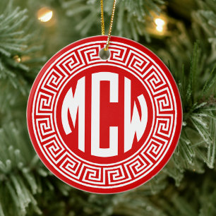 Roter Weißer Kreis Monogramm-Schriftart Griechisch Keramik Ornament