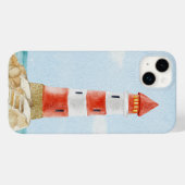 Roter weißer Leuchtturm Sandstrand Aquarell Case-Mate iPhone Hülle (Rückseite (Horizontal))