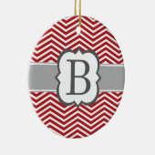 Roter weißer Monogramm-Buchstabe B Zickzack Keramikornament (Rechts)
