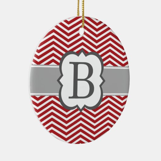Roter weißer Monogramm-Buchstabe B Zickzack Keramikornament (Rechts)