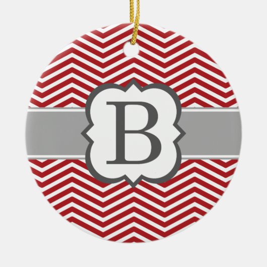 Roter weißer Monogramm-Buchstabe B Zickzack Keramikornament (Vorne)