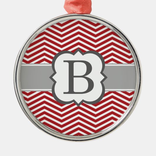 Roter weißer Monogramm-Buchstabe B Zickzack Silbernes Ornament (Vorne)