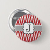 Roter weißer Monogramm-Buchstabe J Zickzack Button (Vorne & Hinten)