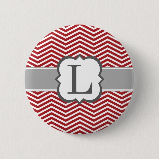 Roter weißer Monogramm-Buchstabe L Zickzack Button (Vorderseite)