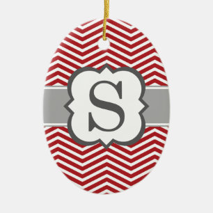 Roter weißer Monogramm-Buchstabe S Zickzack Keramikornament