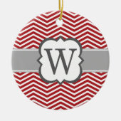 Roter weißer Monogramm-Buchstabe W Zickzack Keramik Ornament (Vorne)
