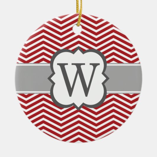 Roter weißer Monogramm-Buchstabe W Zickzack Keramik Ornament (Vorne)
