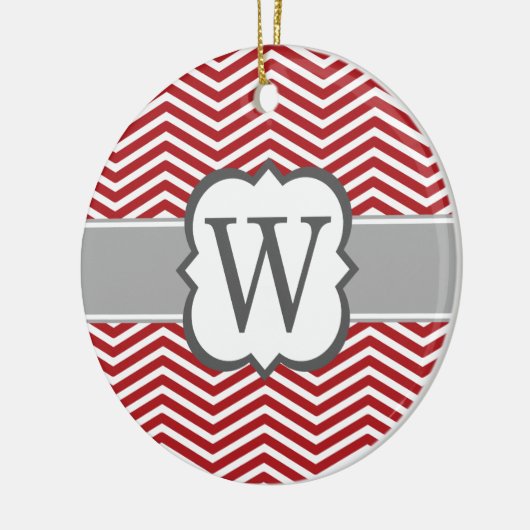 Roter weißer Monogramm-Buchstabe W Zickzack Keramik Ornament (Links)
