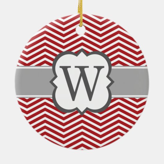 Roter weißer Monogramm-Buchstabe W Zickzack Keramik Ornament (Hinten)