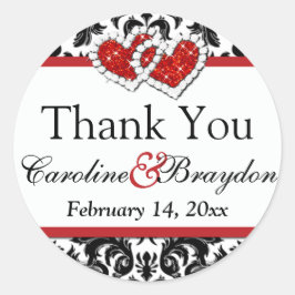 Roter weißer schwarzer Damast Herz 1.5" Rundaufkle Runder Aufkleber