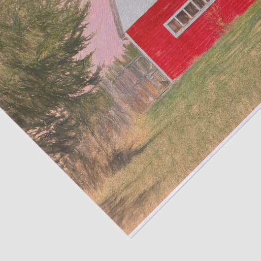 Roter Weißer Stall Rosa Himmel Seidenpapier (Ausschnitt)