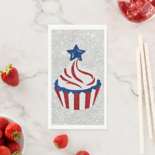 Roter, Weißer und Blauer Cupcake 4. Juli Glitter Serviette