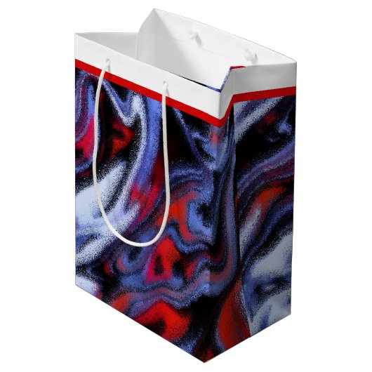 Roter, weißer und blauer Marmor Mittlere Geschenktüte (Rückseite Schrägansicht)