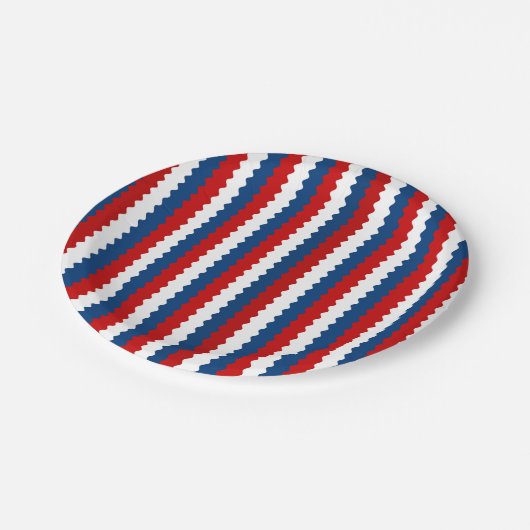 Roter, weißer und blauer Streifen Pappteller (Schrägansicht)