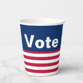 Roter weißer und blauer Text und Streifen Pappbecher (Rückseite)