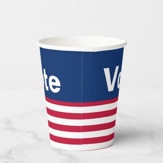 Roter weißer und blauer Text und Streifen Pappbecher (Rechts)