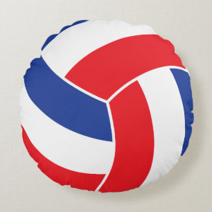 Roter, weißer und blauer Volleyball Rundes Kissen