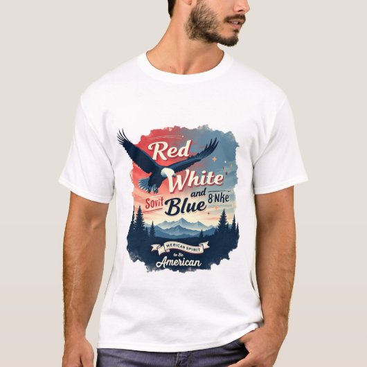 Roter, Weißer und Blue American Spirit T-Shirt (Vorderseite)