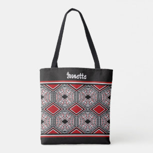 Roter, weißer und schwarzer Stammes-Teppich Tasche