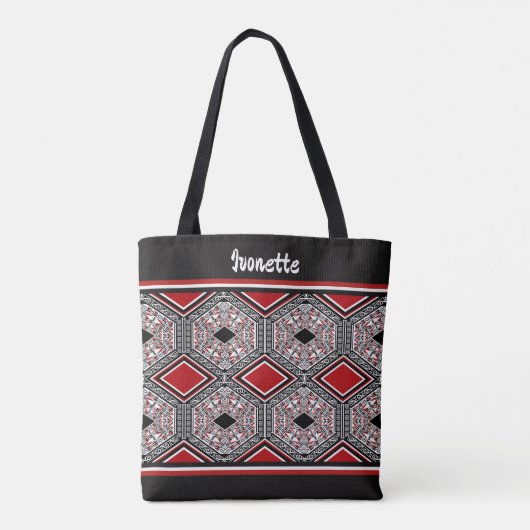 Roter, weißer und schwarzer Stammes-Teppich Tasche (Rückseite)
