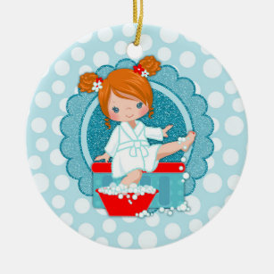 Roter Wellness-Center Girl Bubbles Türkis Keramik Ornament
