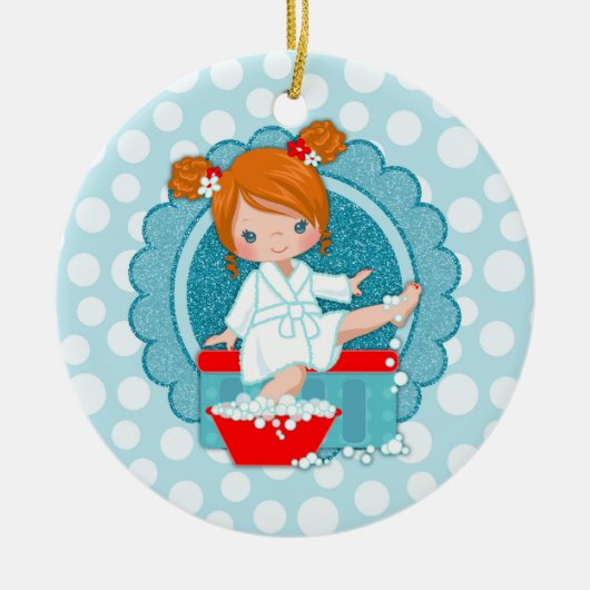 Roter Wellness-Center Girl Bubbles Türkis Keramik Ornament (Vorne)