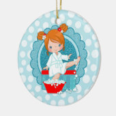 Roter Wellness-Center Girl Bubbles Türkis Keramik Ornament (Links)