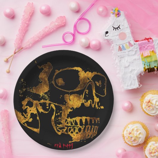 Roter Welpe "Goldene Platter" Pappteller (Party)