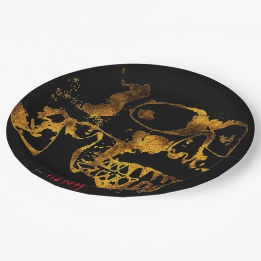 Roter Welpe "Goldene Platter" Pappteller (Schrägansicht)