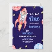 Roter Weltraum-Astronaut 1. Geburtstag Einladung (Vorderseite)