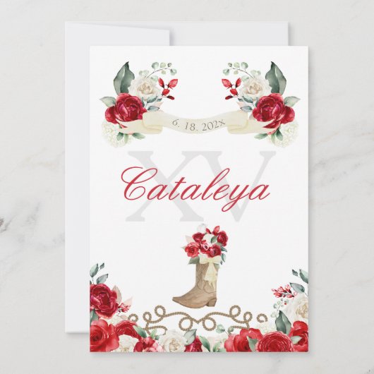 Roter Western Fairytale Prinzessin Charro Quinceañ Einladung (Rückseite)