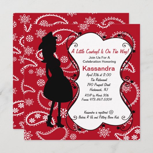 Roter Western Mutter zu sein Baby Dusche Einladung (Vorne/Hinten)