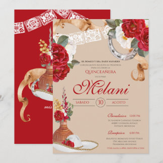 Roter Western Rosen Charro Ranchero Quinceanera Einladung