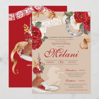 Roter Western Rosen Charro Ranchero Quinceanera Einladung