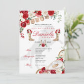 Roter Western Stiefel & Rose Papel Picado Quinceañ Einladung (Stehend Vorderseite)