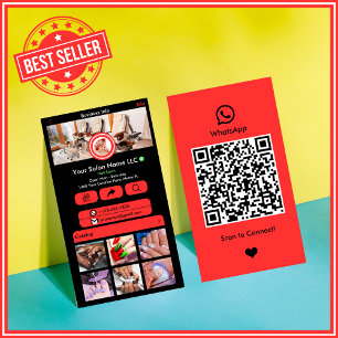 Roter WhatsApp Nagelstudio QR Social Media Visitenkarte